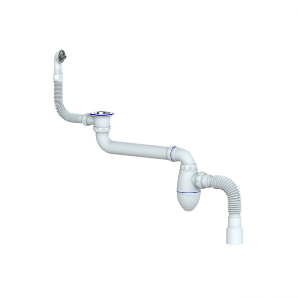 Сифон UNICORN 1 1/2 х 40 с гофрой 40 х 50 со смещением с круг. перел. (AC23)