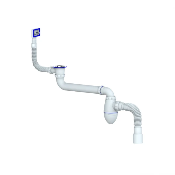 Сифон UNICORN 1 1/2 х 40 с гофрой 40 х 50 со смещением с прямоуг. перел. (AC22)